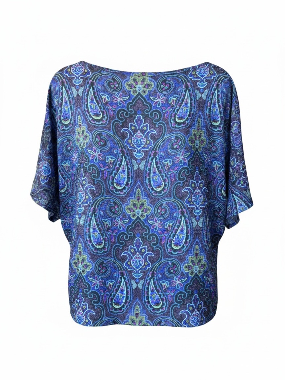 Gorgeous Halston III Blue & Teal Paisley Boatneck Blouse